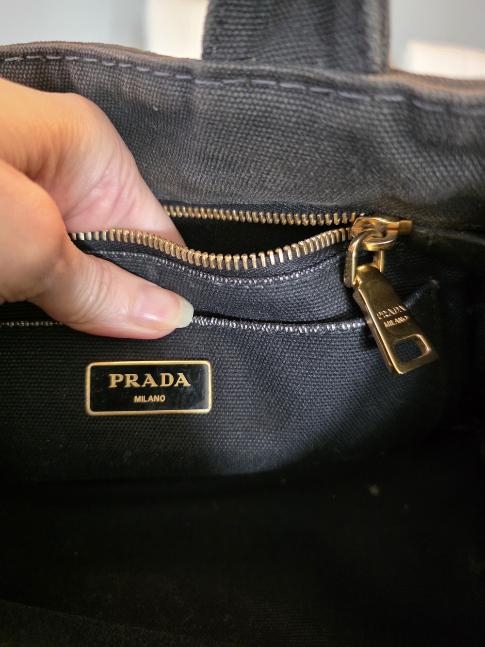 Authentic PRADA Canapa Black Canvas 2-Way Shopping Hand Shoulder Bag Purse - Picture 9 of 16